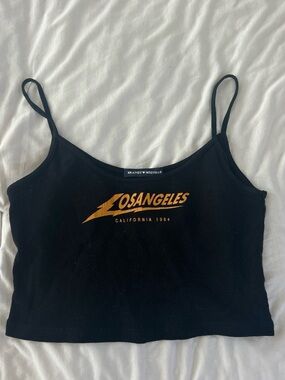 Brandy Melville Black Cropped Cami with Orange 'Los Angeles' Logo